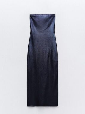 Zara Strapless Metallic Navy Metallic Dress Size M Never Worn